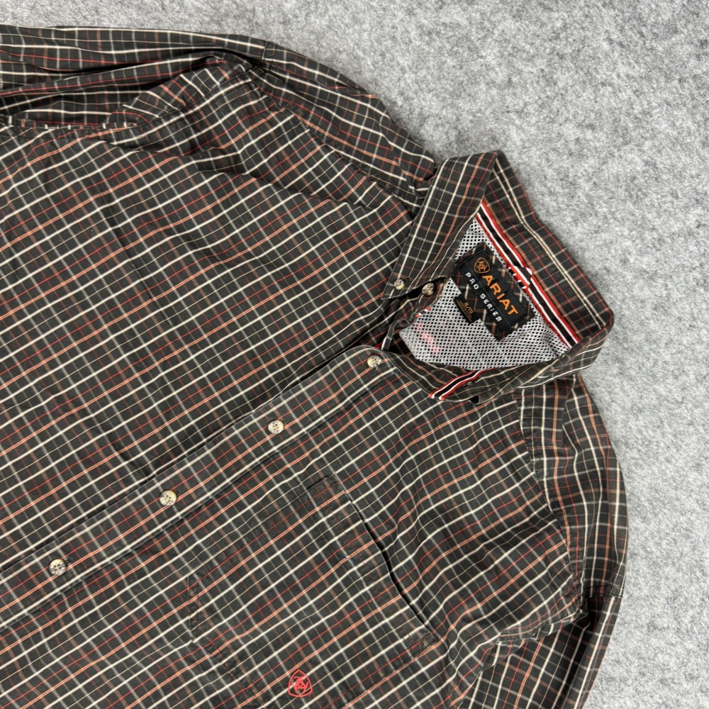Ariat Pro Series Mens XL Plaid Button Down Shirt Black Red Long Sleeve 1276